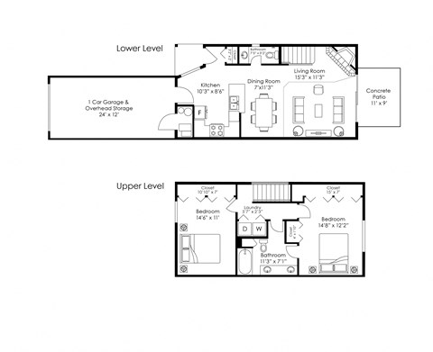 Floor plan for 2 beds, 1.5 baths, 1248 sqft